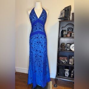 Elegant Blue beaded Halter gown